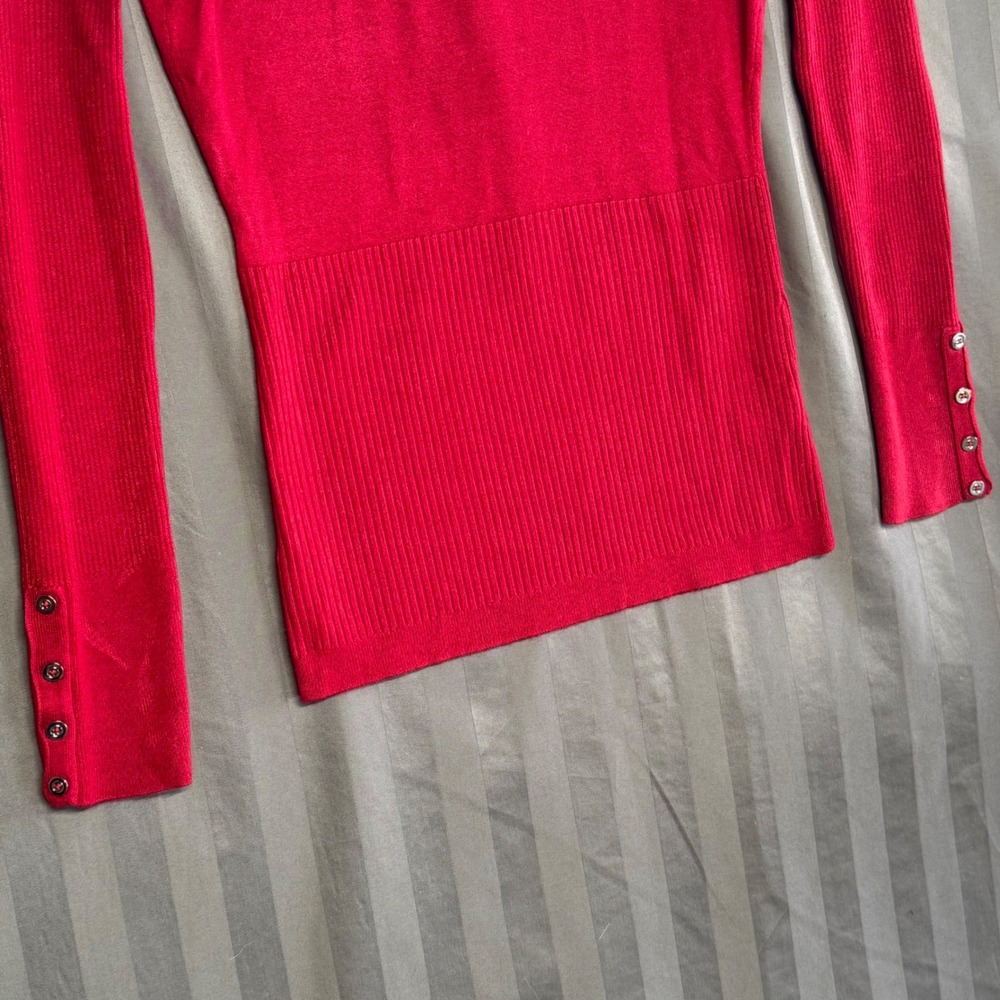 White House Black Market Red Turtleneck Sweater Buttons Size S - Picture 7 of 11